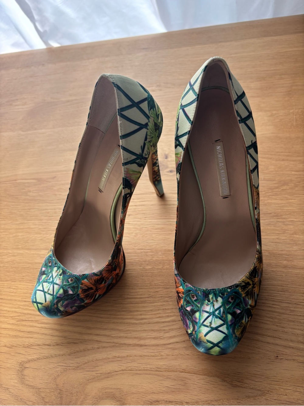 Nicholas Kirkwood Floral Lattice High Heels in Teal, Green, Orange and Purple